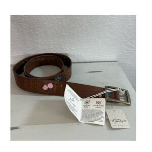 NWT Free People Eye Candy Leather Belt in Ground Clover Floral Accents Boho